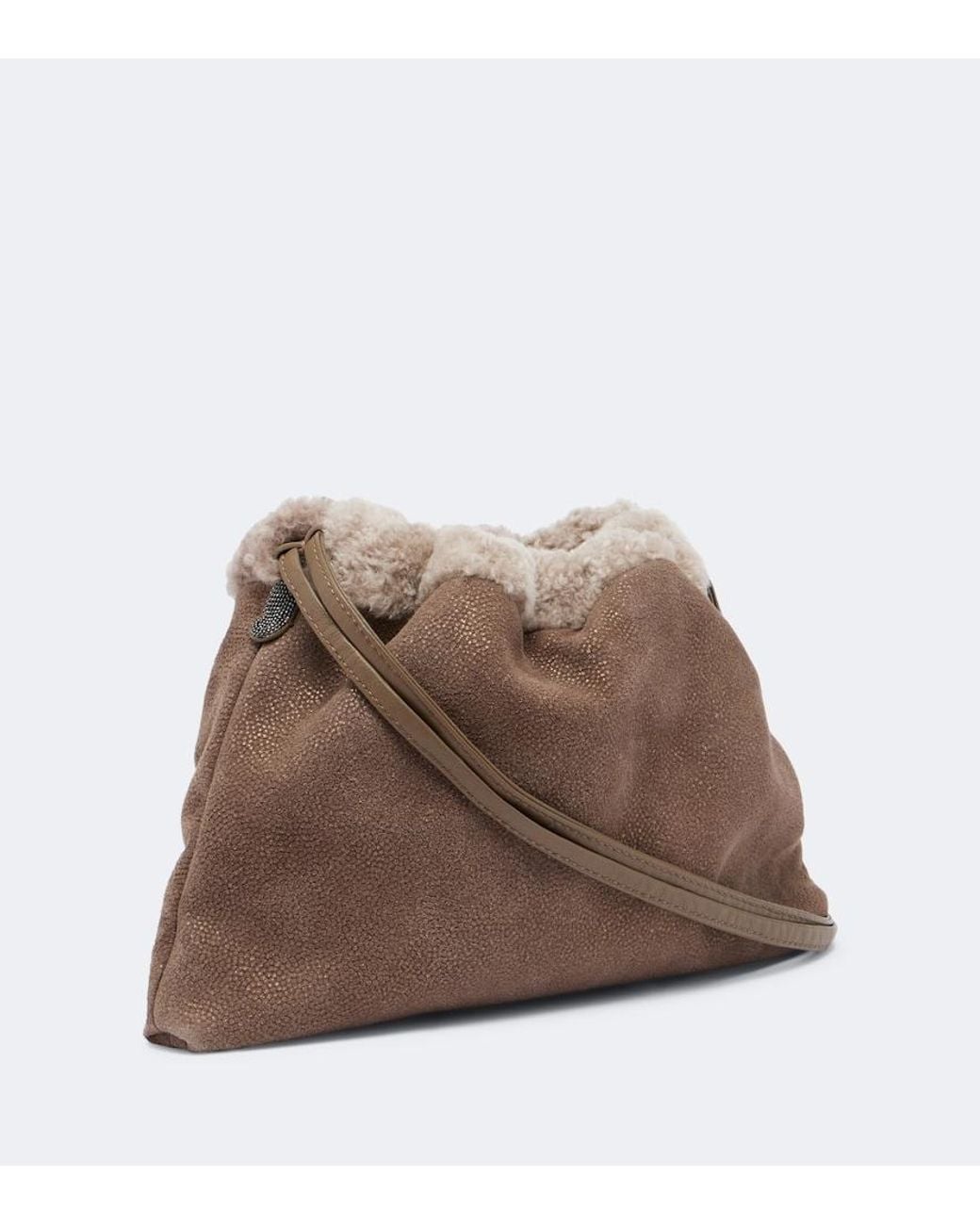 Brunello Cucinelli Brown Mellow Monili Medium Leather Crossbody Bag