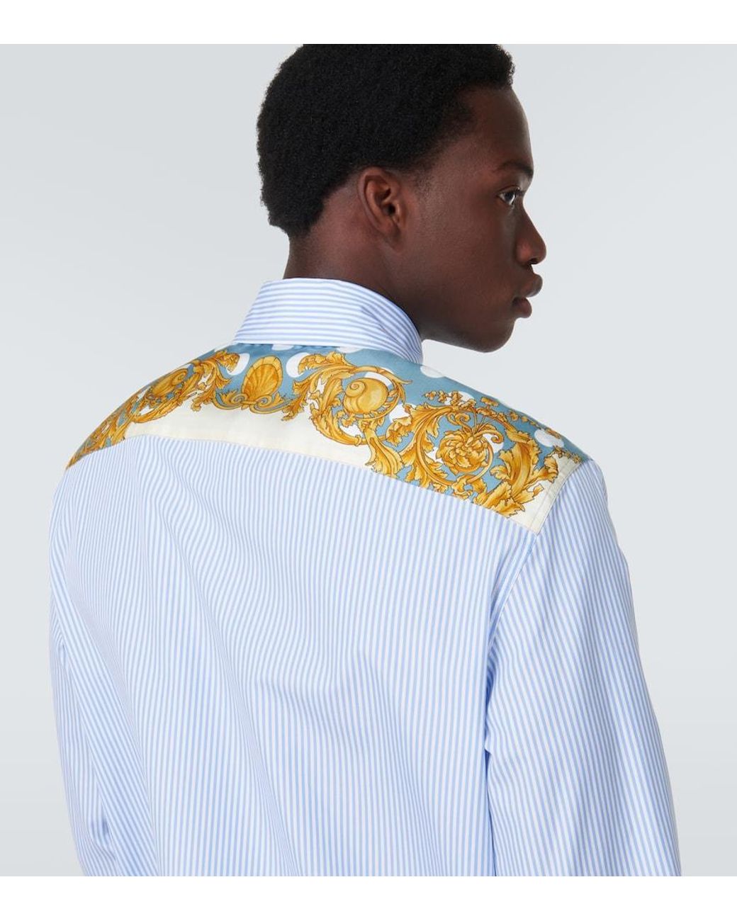 Versace Blue Cotton Poplin Shirt for men