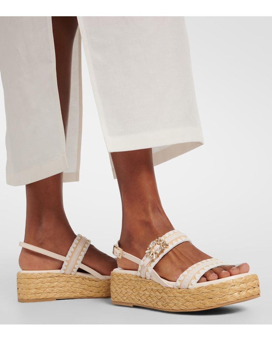 Roger Vivier White Summer Strass Espadrille Sandals