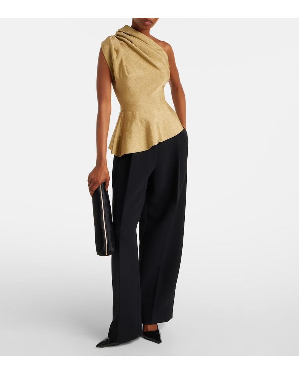 Khaite Natural Aimee One-Shoulder Lame Top