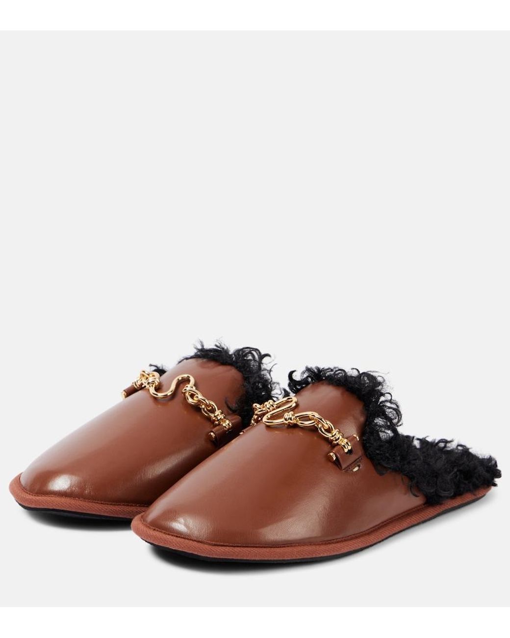 Stella McCartney Brown Ryder Teddy-Trimmed Faux Leather Mules