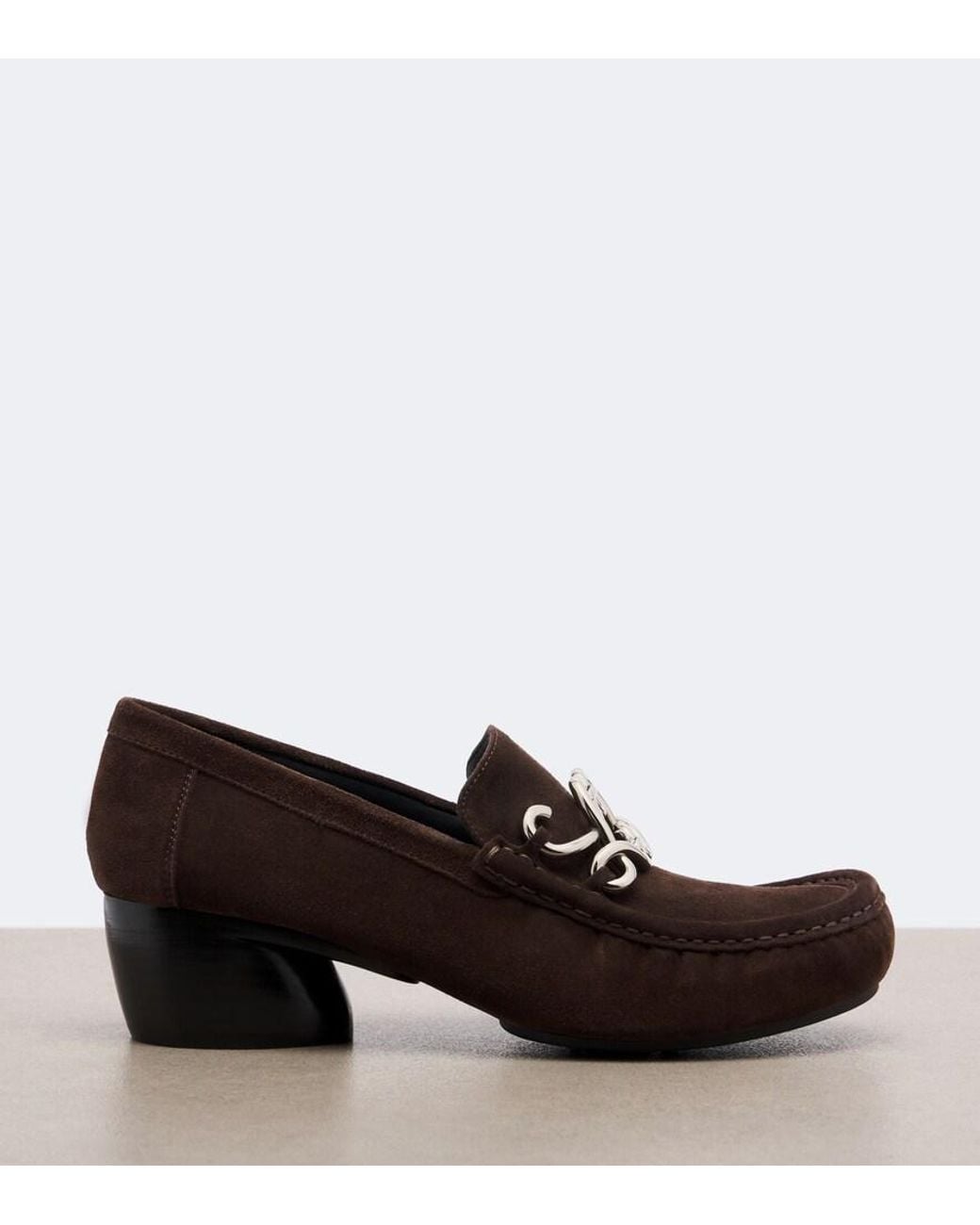 Loewe Brown Dive Double L Suede Loafer Pumps
