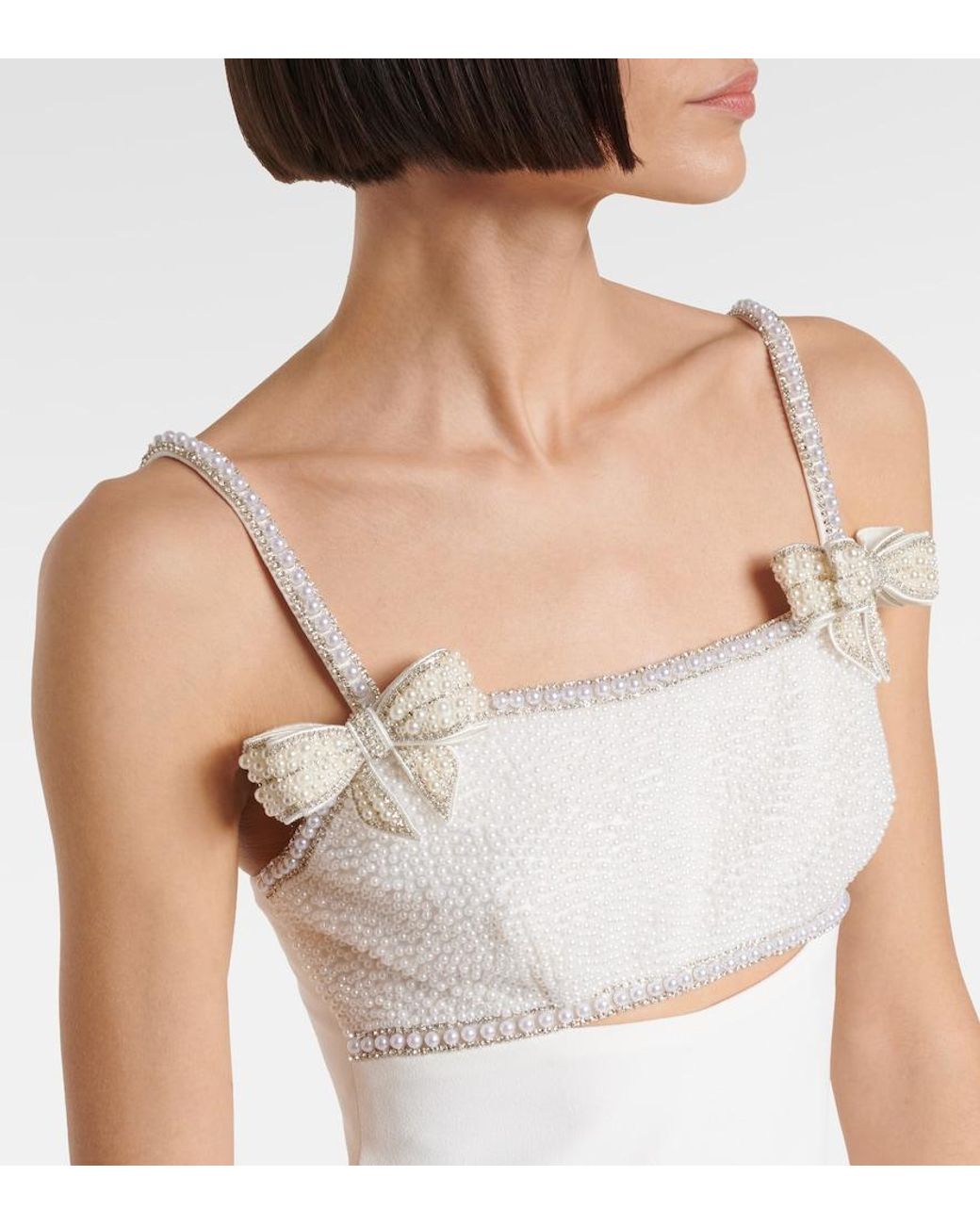 Self-Portrait White Faux Pearl-Embellished Crepe Minidress