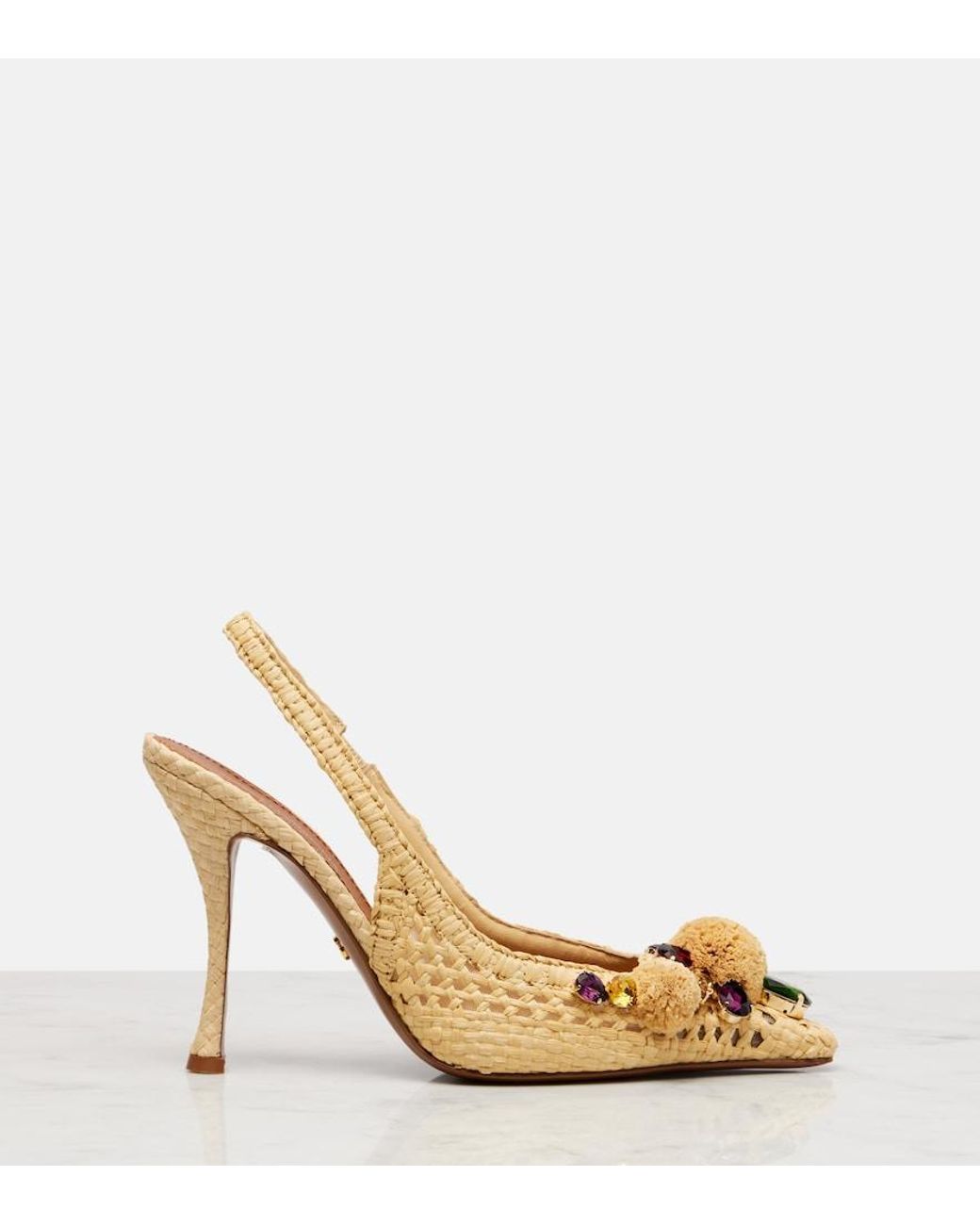 Dolce & Gabbana Metallic Embellished Raffia-Effect Slingback Pumps