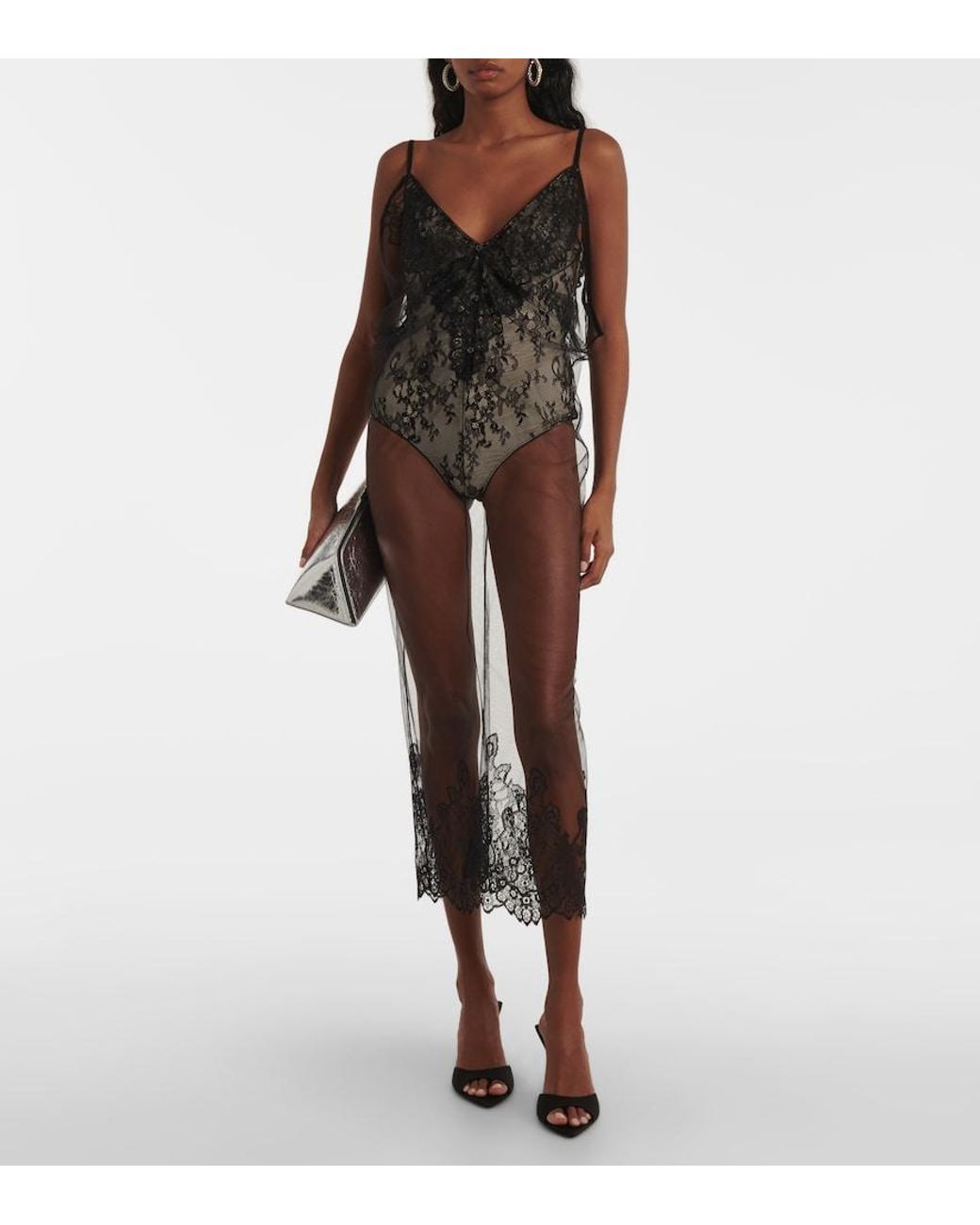 The Attico Black Sheer Lace Bodysuit