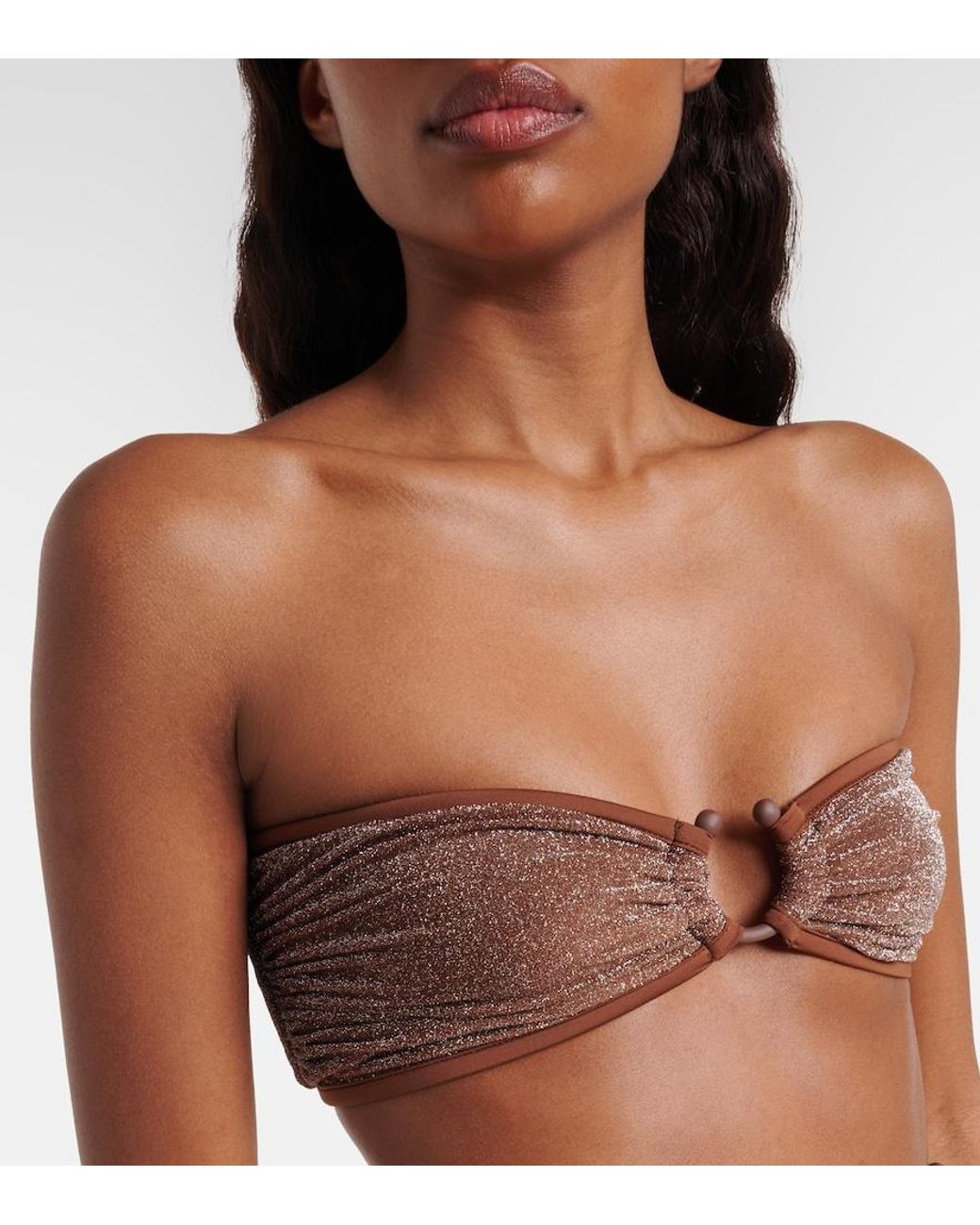 Johanna Ortiz Brown Lame Bikini Top