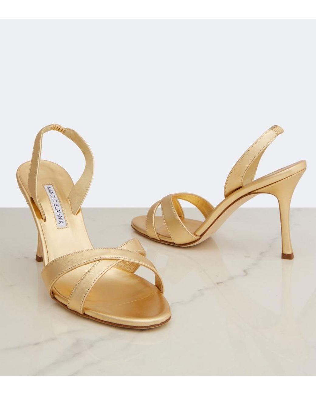 Manolo Blahnik Callasi Metallic Leather Slingback Sandals