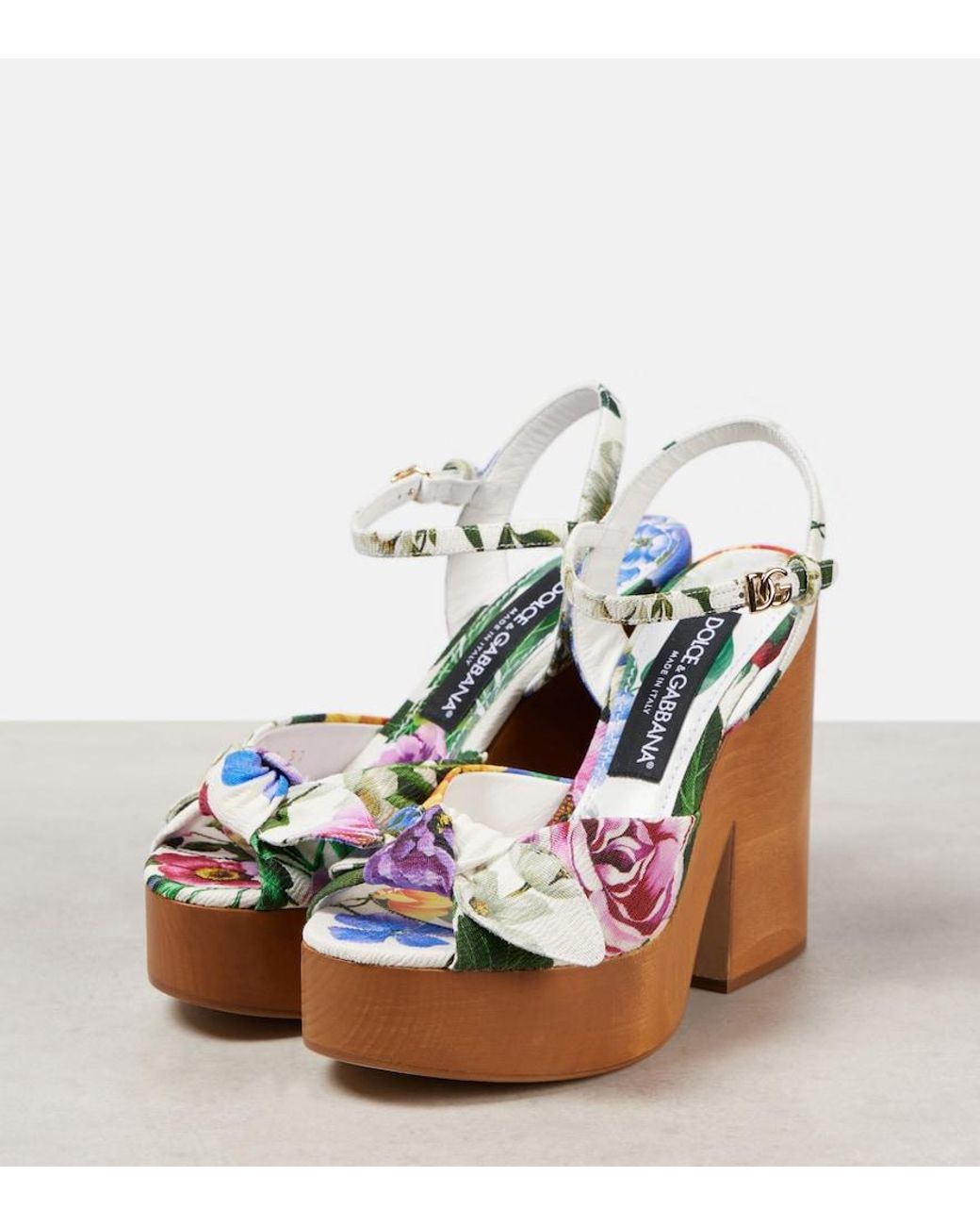 Dolce & Gabbana Blue Floral Jacquard Platform Sandals