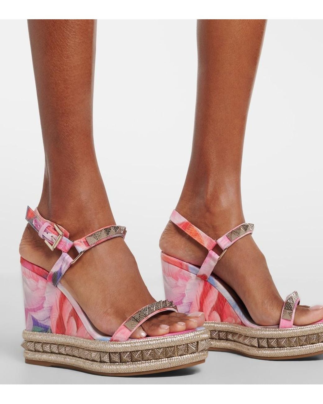 Christian Louboutin Pink Verzierte Wedges-Sandalen Pyra Clou
