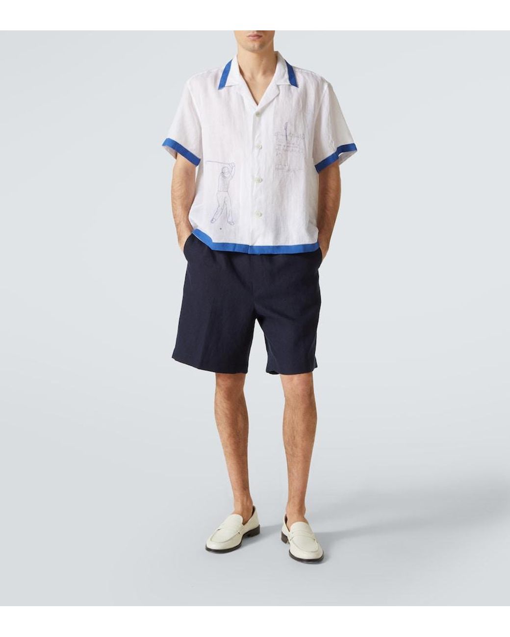 Bode Blue Club Champion Embroidered Linen Shirt for men