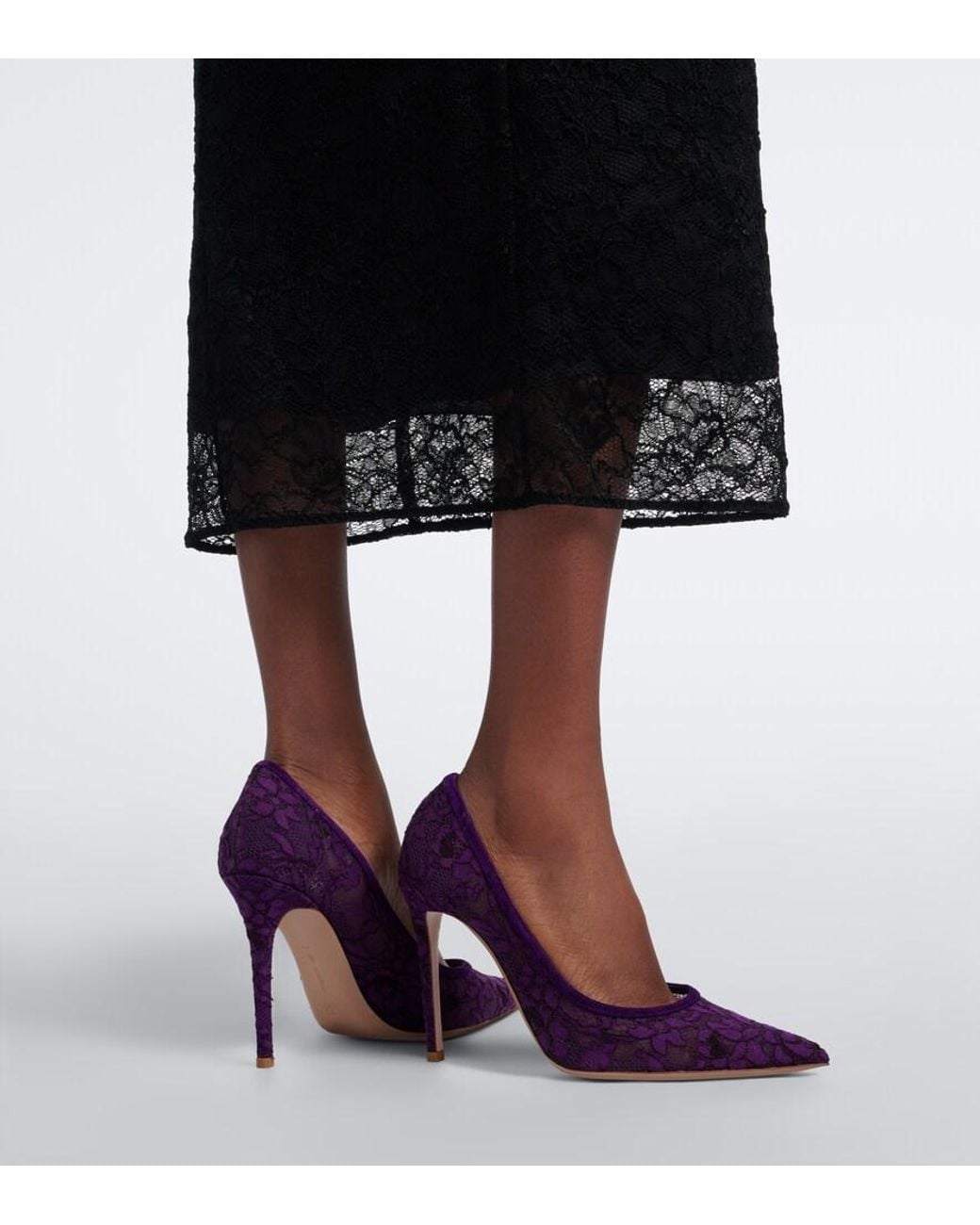 Gianvito Rossi Purple Claudia Suede-Trimmed Lace Pumps
