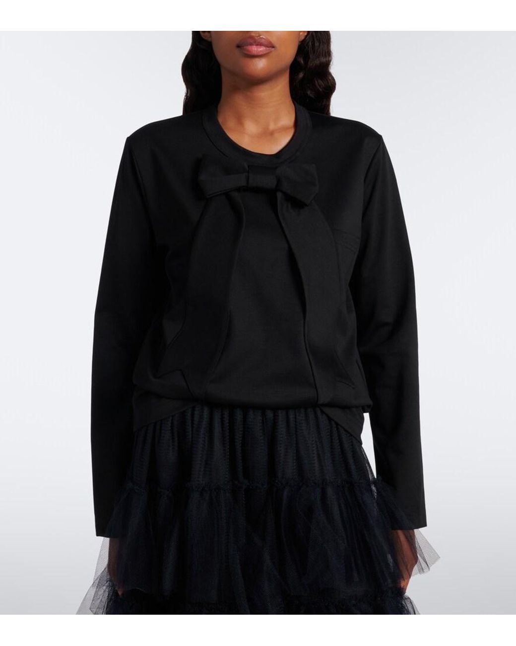 Noir Kei Ninomiya Black Bow-Detail Cotton Jersey Top