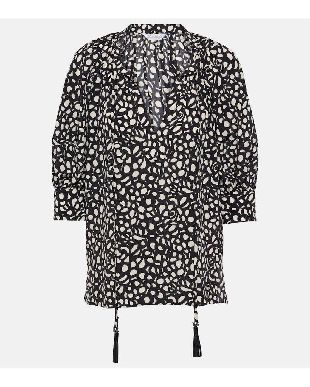 Max Mara Black Emy Printed Silk Twill Blouse