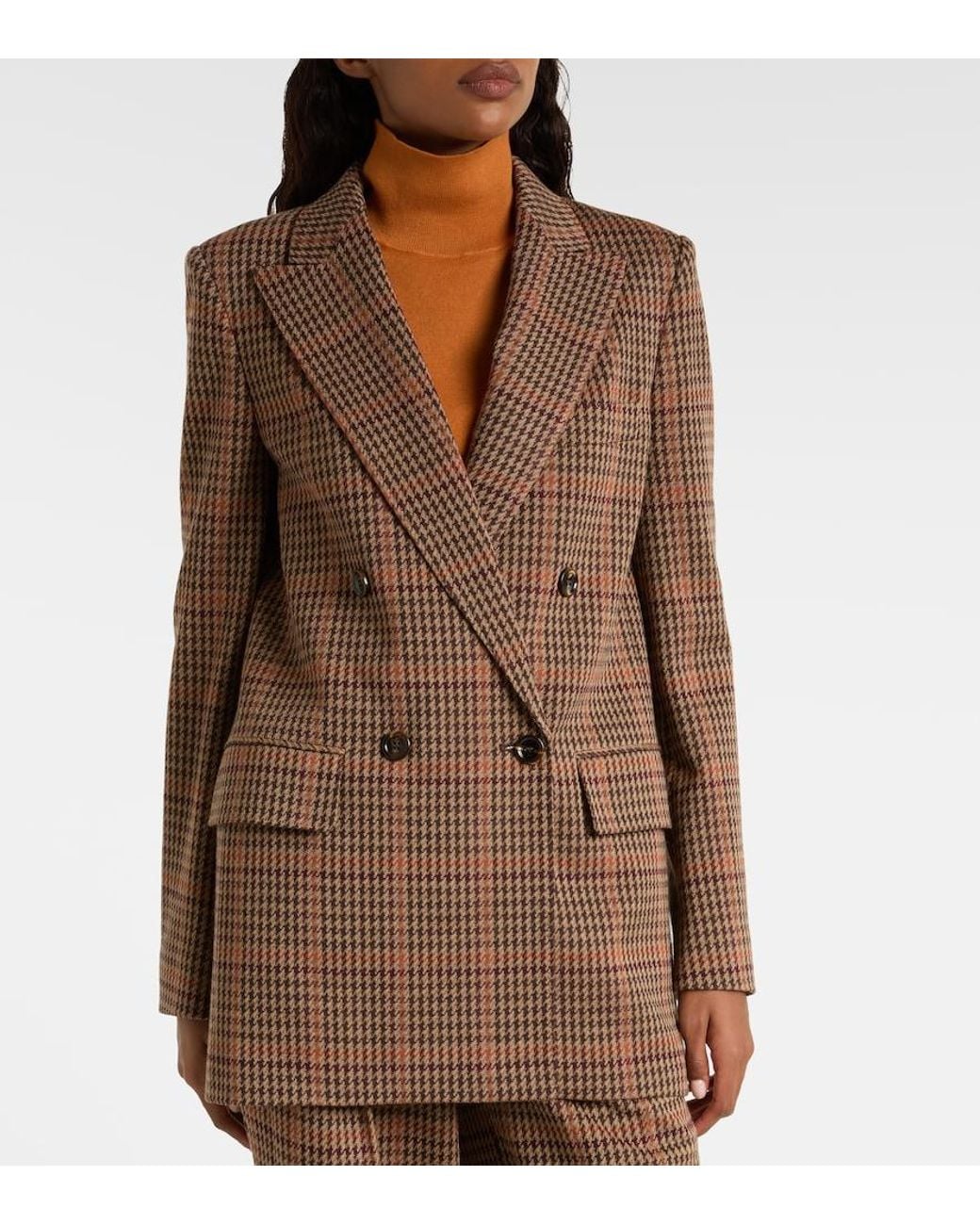 Max Mara Brown Guelfo Checked Wool And Cotton Blazer