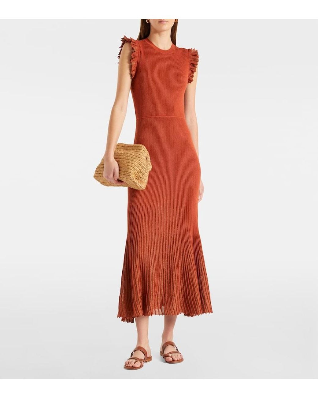 Ulla Johnson Orange Noelle Knitted Lame Midi Dress