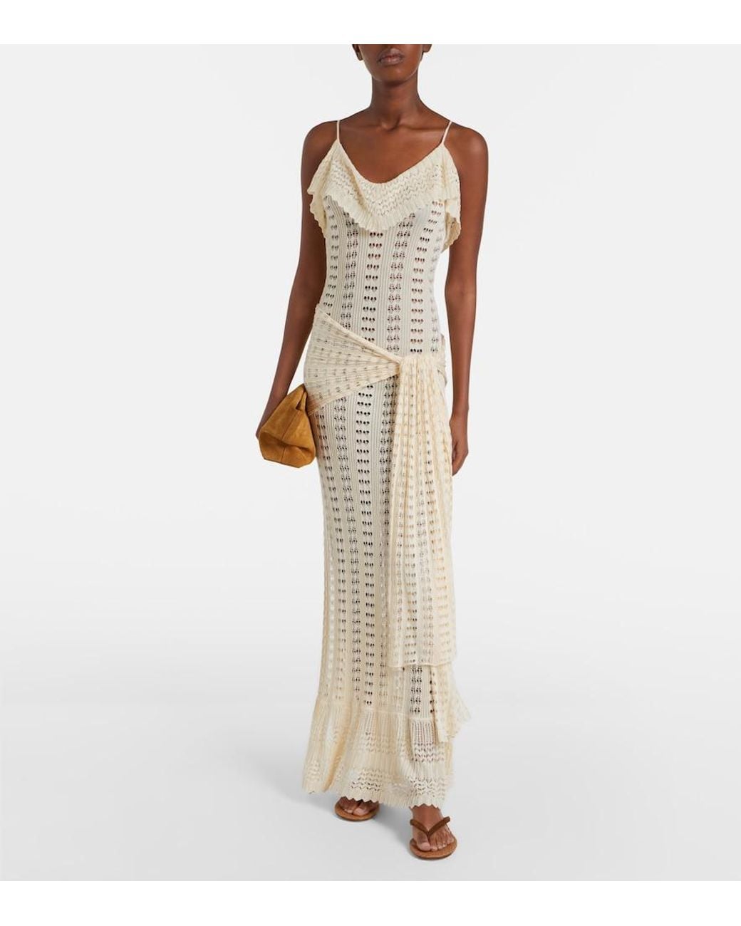 AYA MUSE Natural Ruffled Pointelle Maxi Dress
