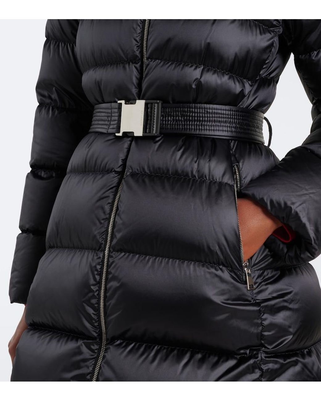 Moncler Black Leersies Shearling-Trimmed Down Coat