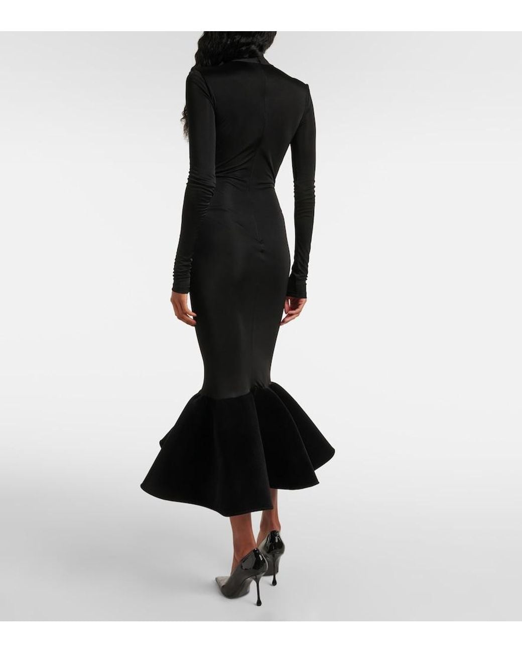 David Koma Black Flounced Jersey Midi Dress