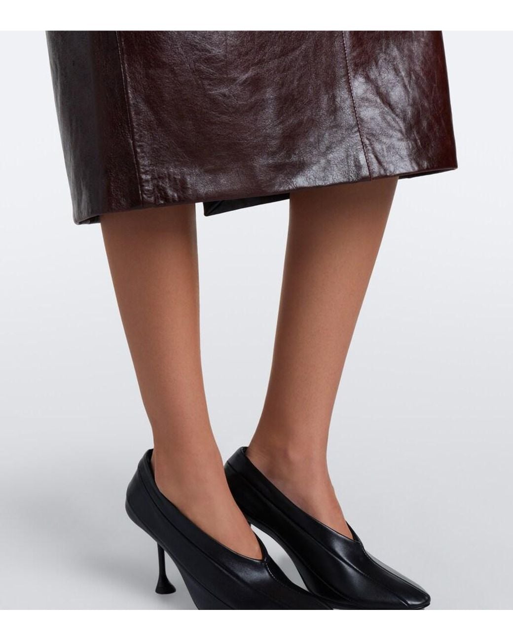 Sportmax Brown Leather Midi Skirt