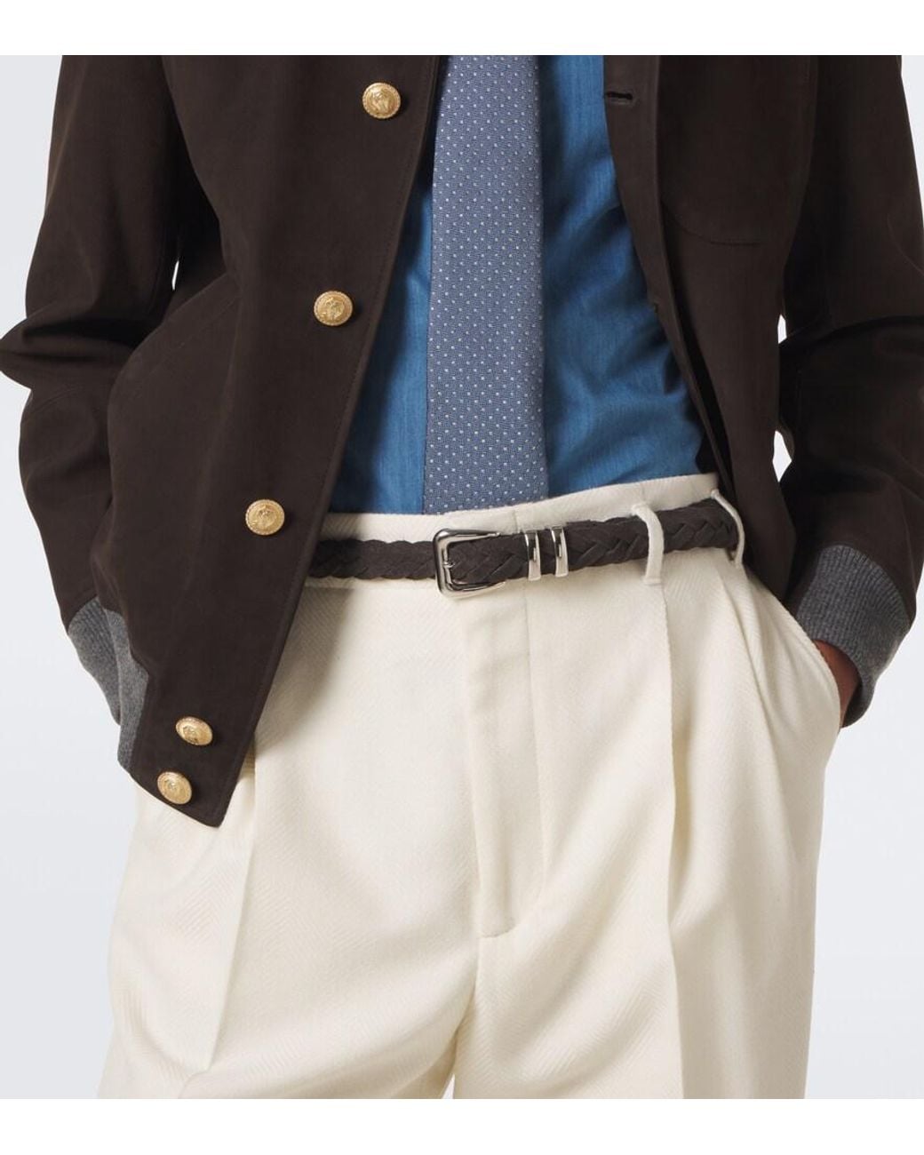 Brunello Cucinelli Gray Braided Suede Belt for men