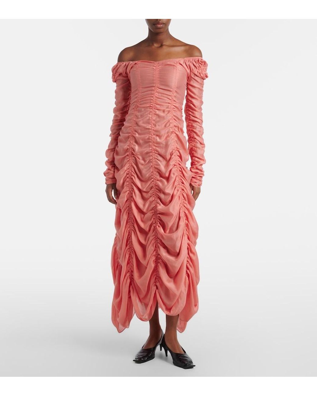 Khaite Red Judith Ruched Voile Cocktail Dress