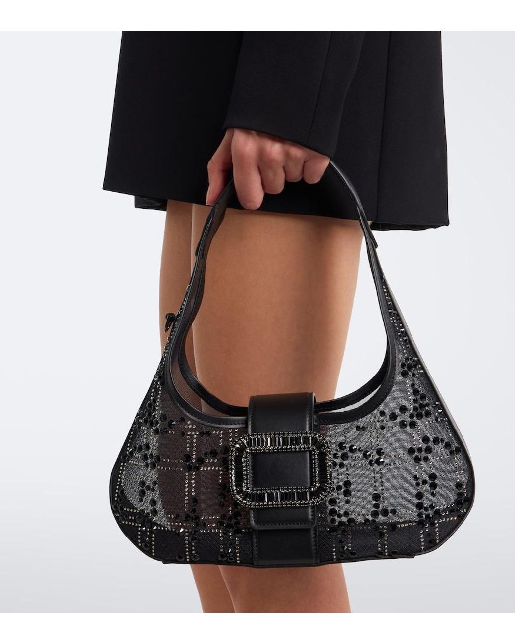 Roger Vivier Black Pilgrim Mini Embellished Top-Handle Bag