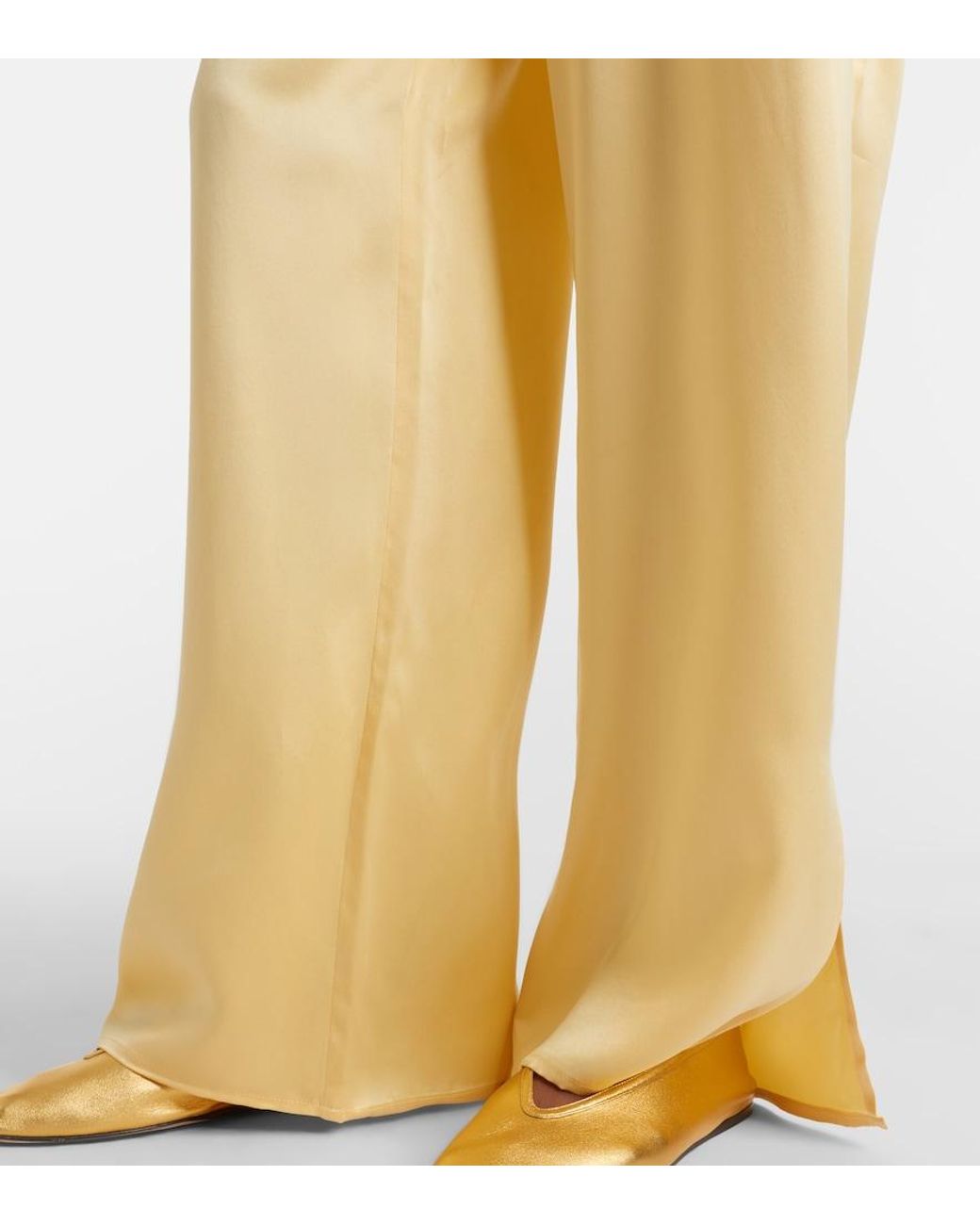 Asceno Natural Loreto Silk Charmeuse Wide-Leg Pants