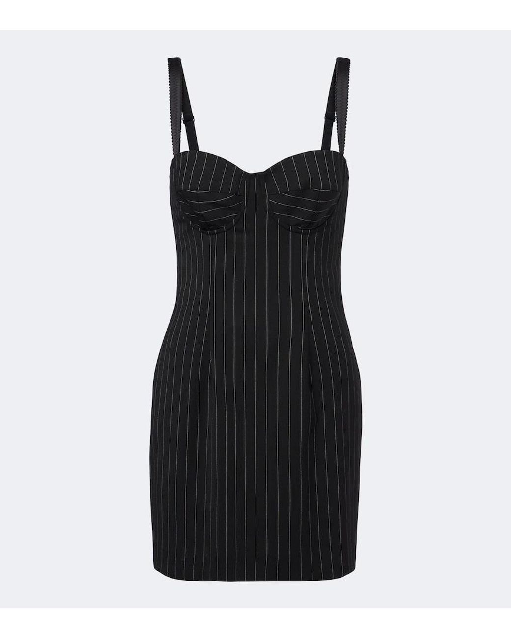 Dolce & Gabbana Black Pinstriped Wool And Silk-Blend Bustier Dress