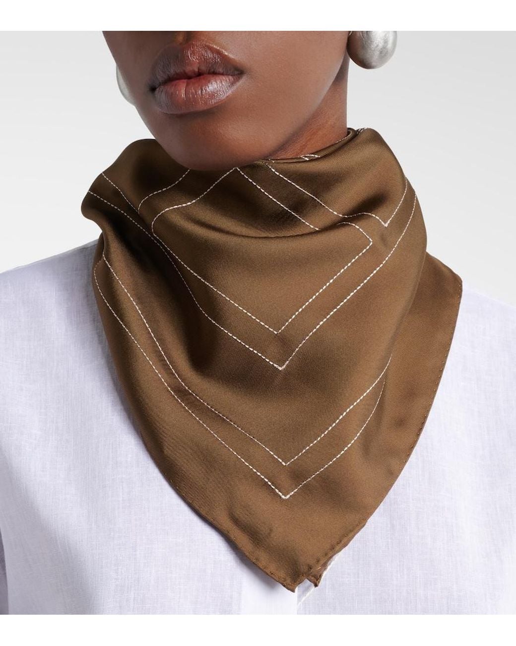 Totême  Brown Embroidered Monogram Silk Scarf