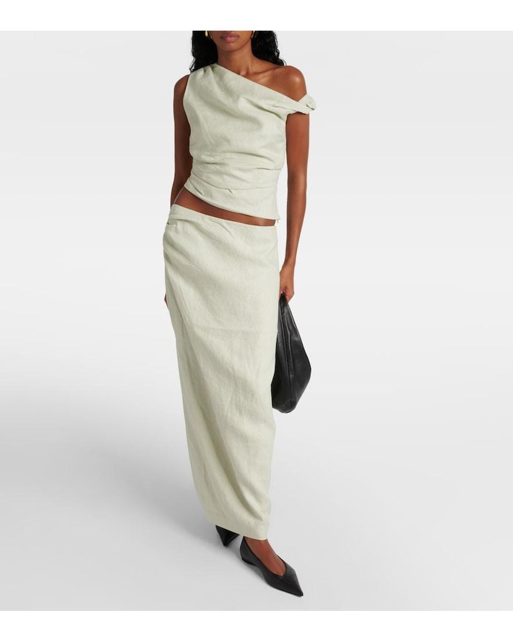 Sir White Iris Asymmetric Linen Maxi Skirt