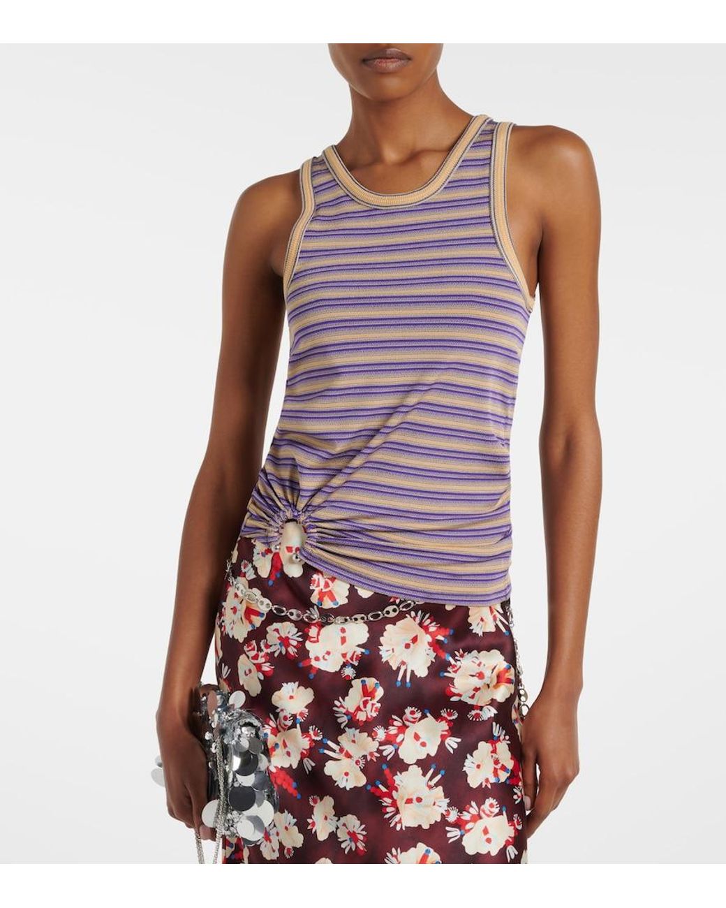 Rabanne Purple Piercing Gathered Striped Tank Top