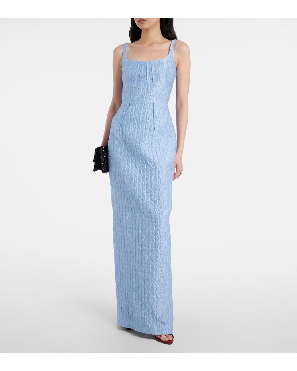 Emilia Wickstead Blue Sharon Seersucker Gown