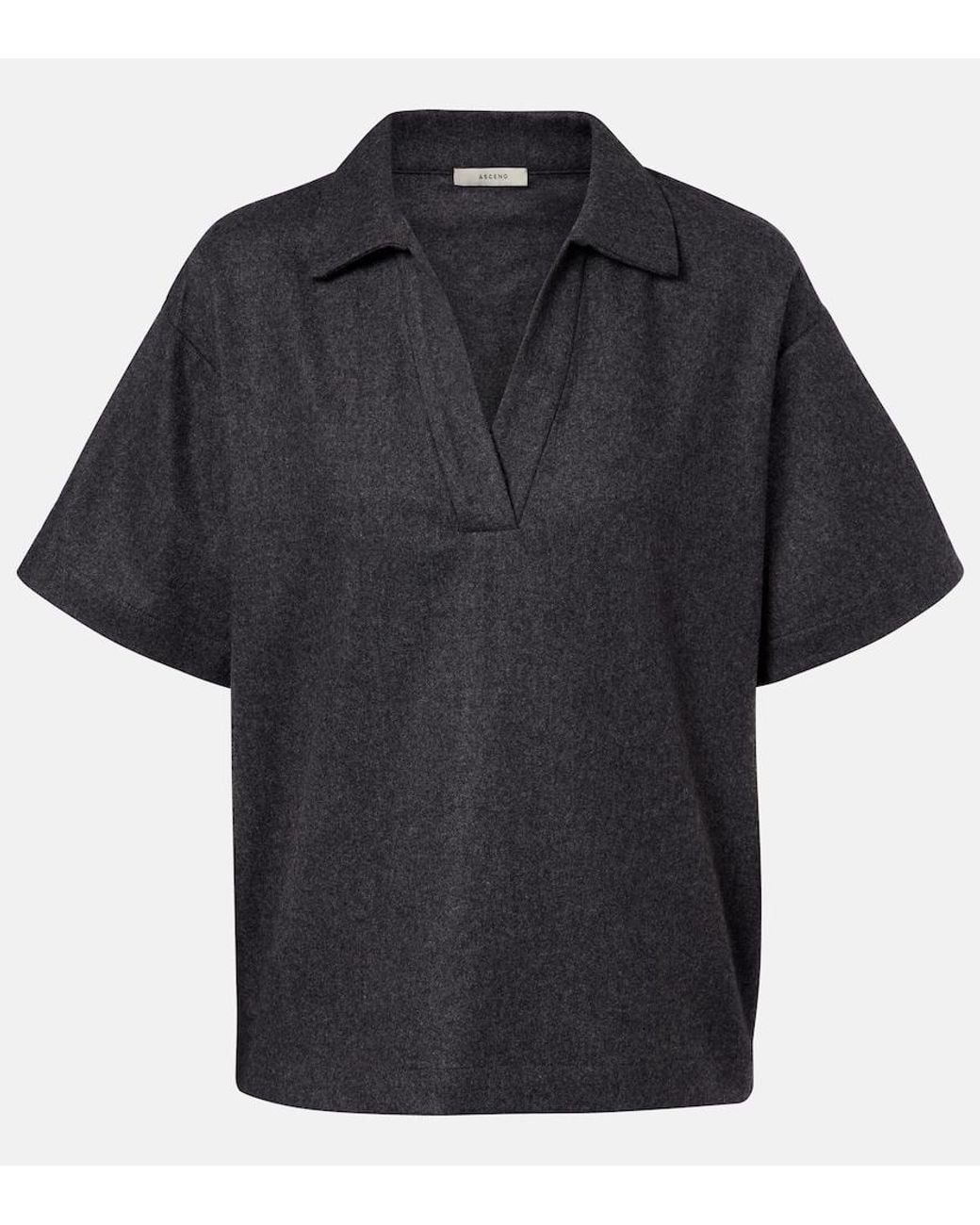 Asceno Black Modena Wool And Cashmere Flannel Polo Shirt