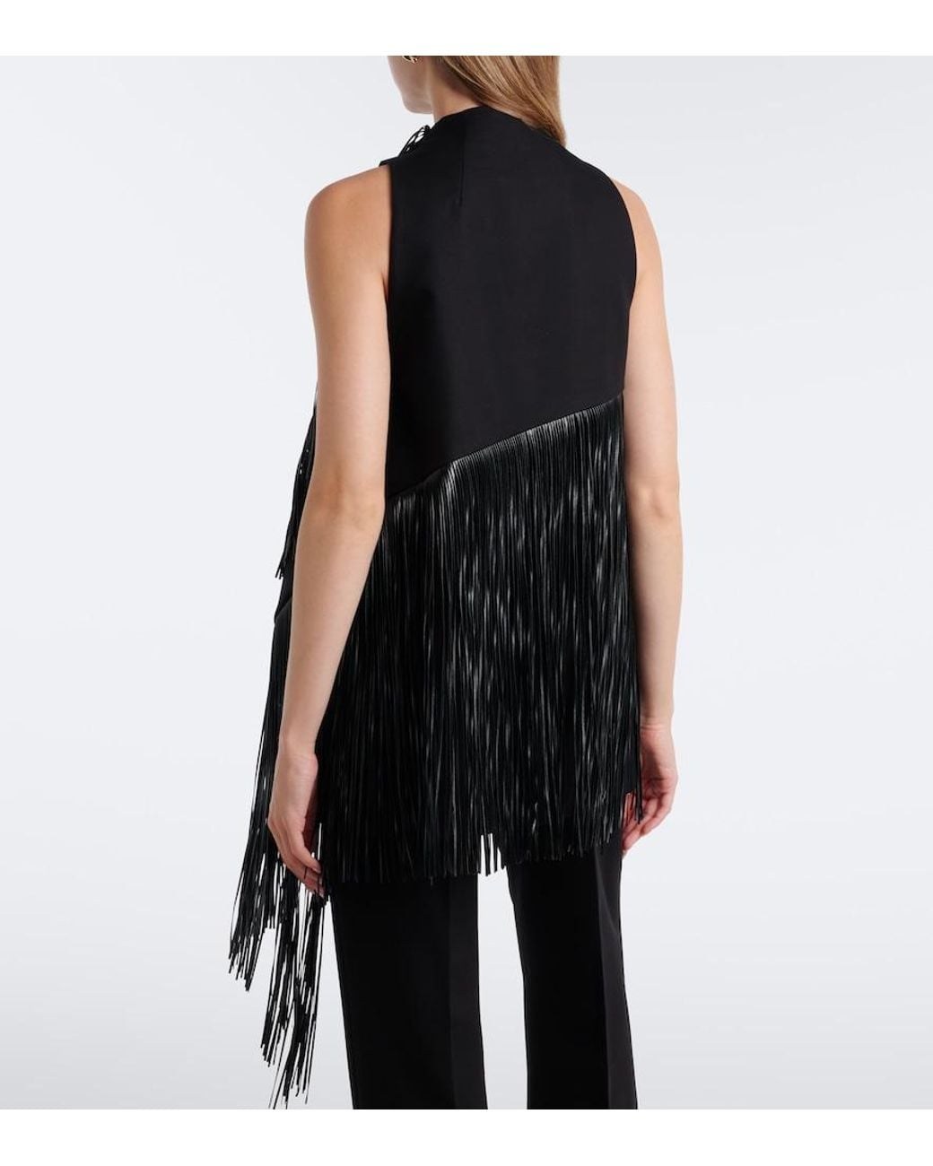 Sportmax Black Fringed Halterneck Cotton Top