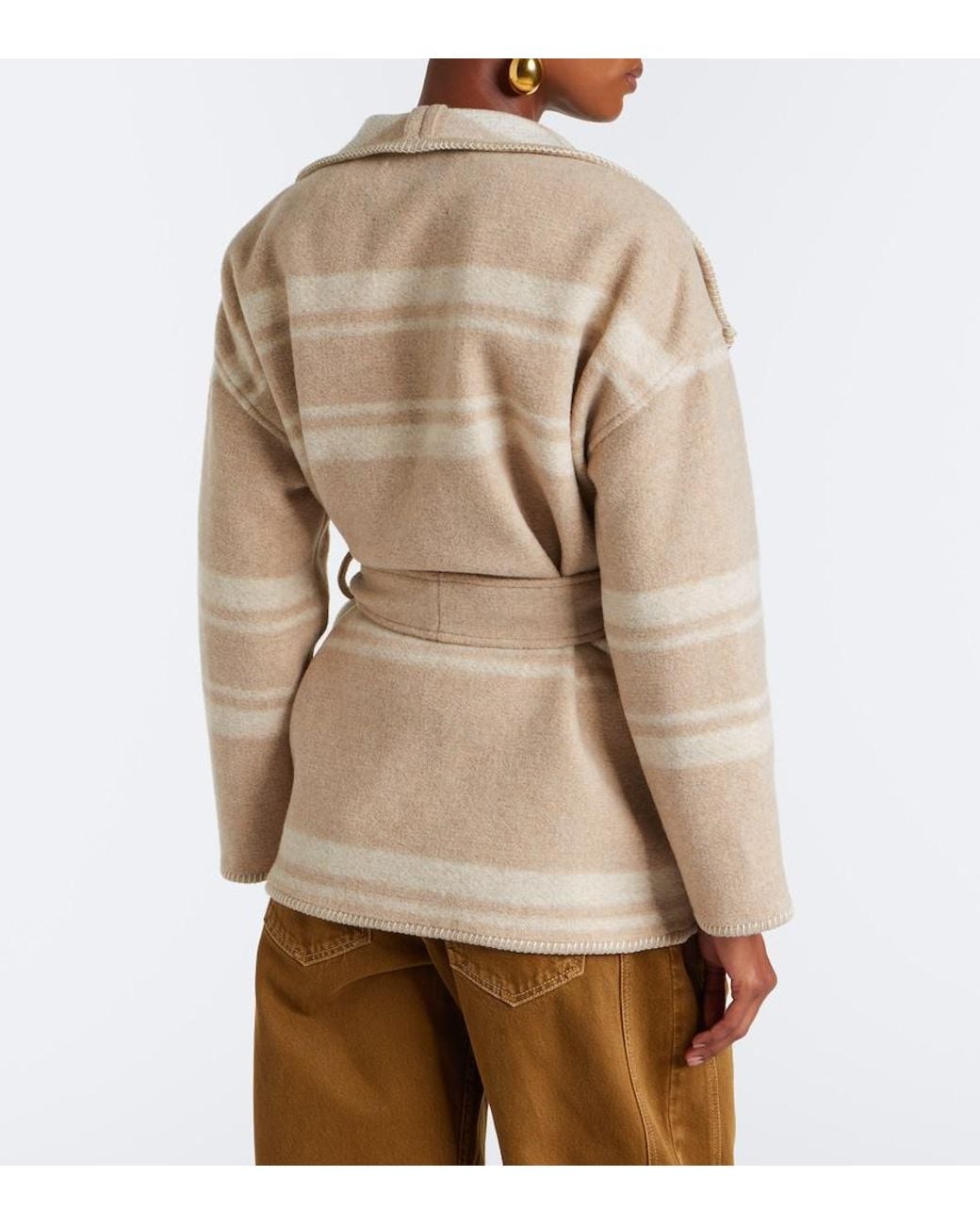 Isabel Marant Natural Brea Striped Wrap Coat