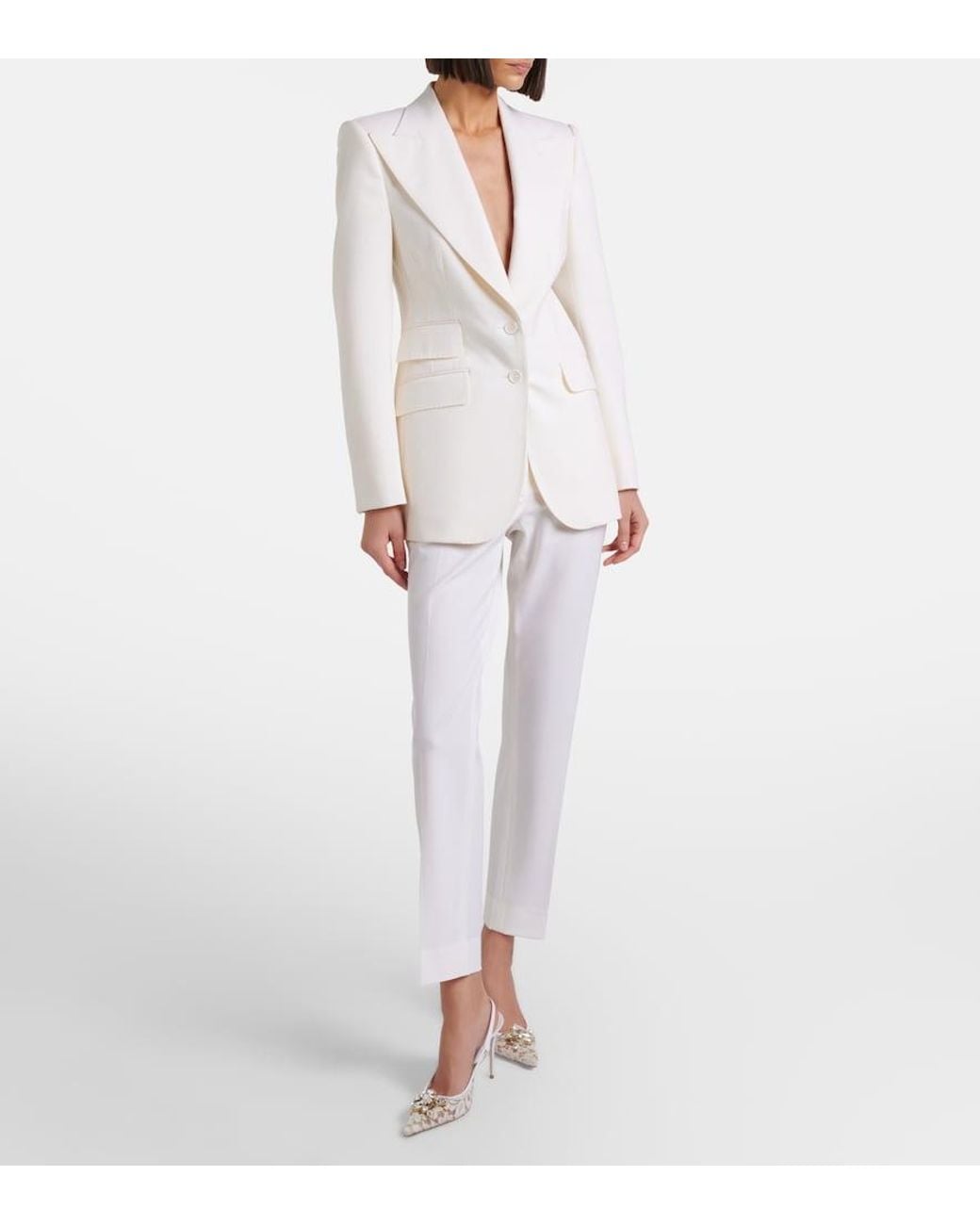 Dolce & Gabbana White Low-Rise Wool-Blend Pants