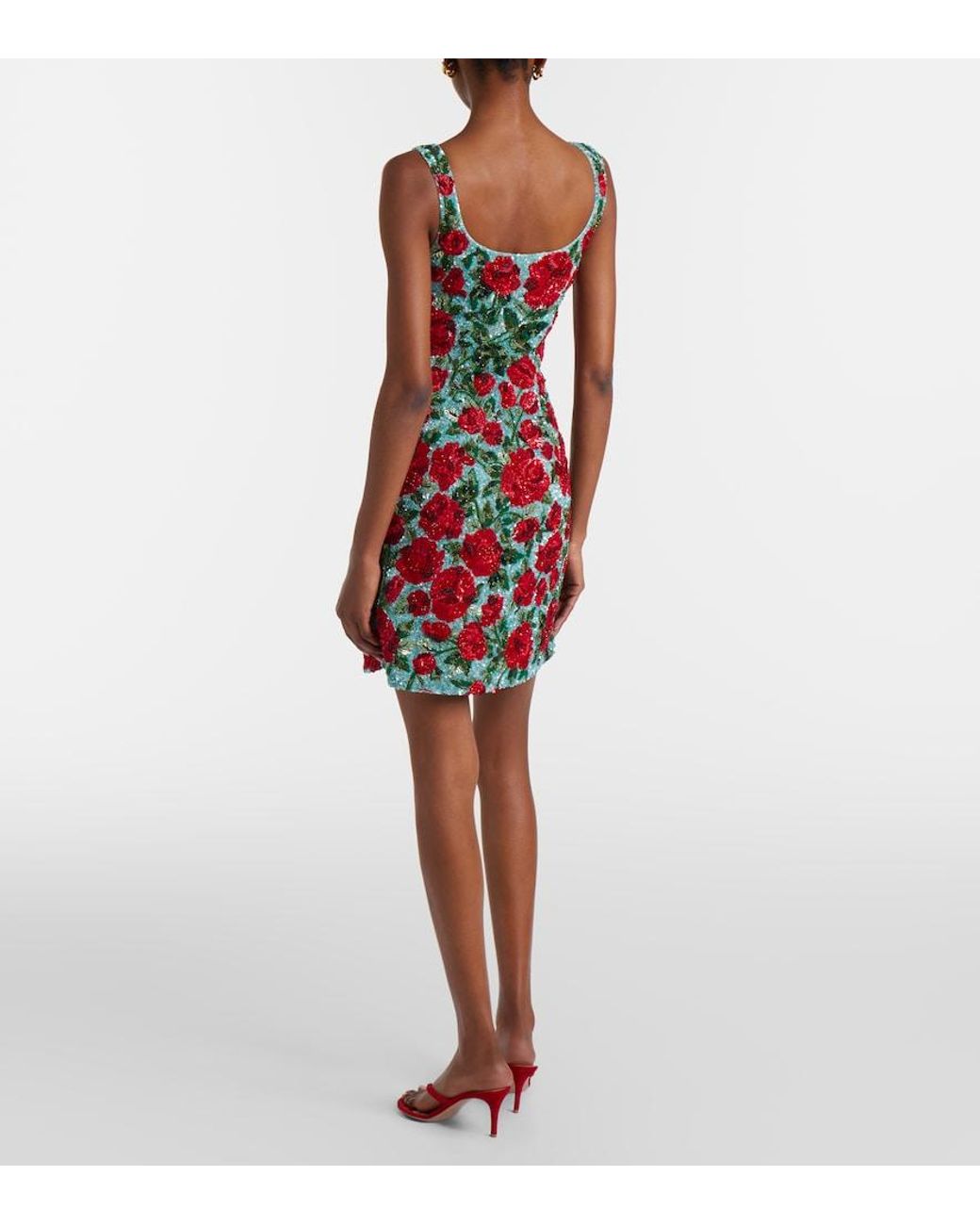 La Fuori Red Crimson Rose Sequined Minidress