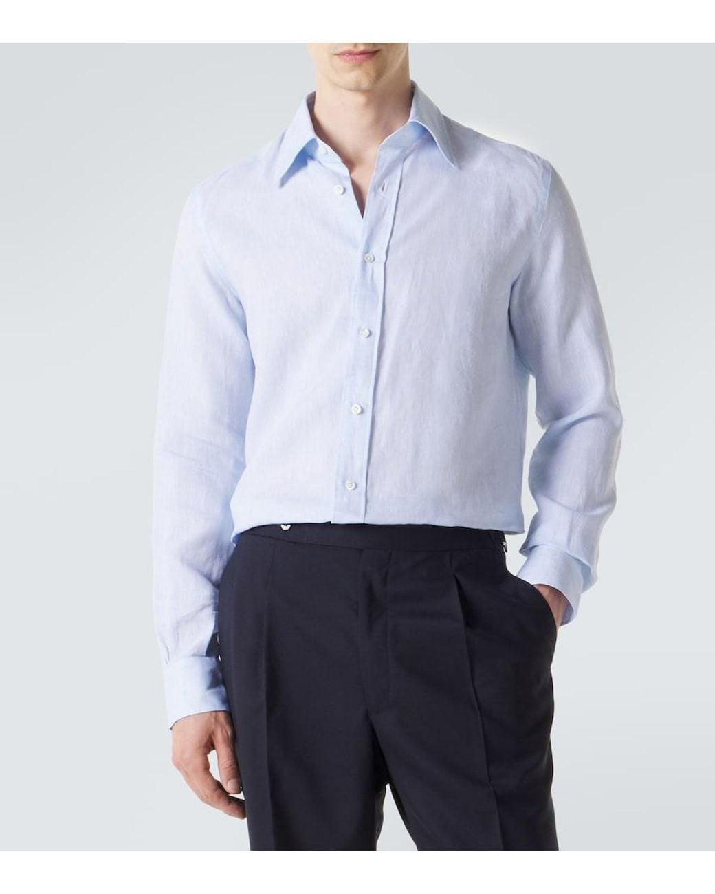 Thom Sweeney Blue Linen Shirt for men