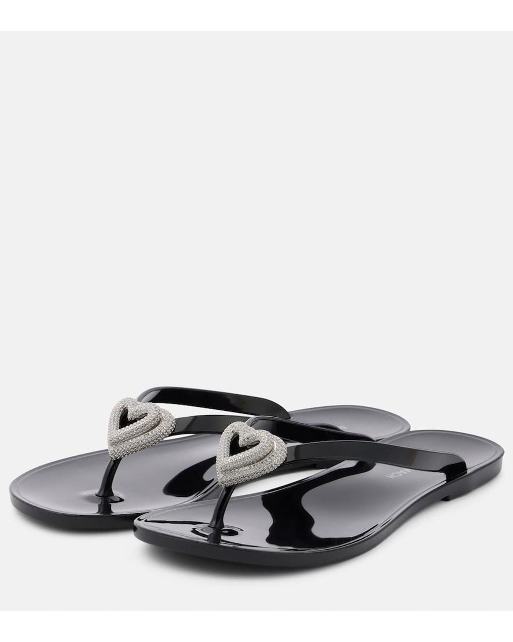 Mach & Mach Gray Double Heart Embellished Thong Sandals
