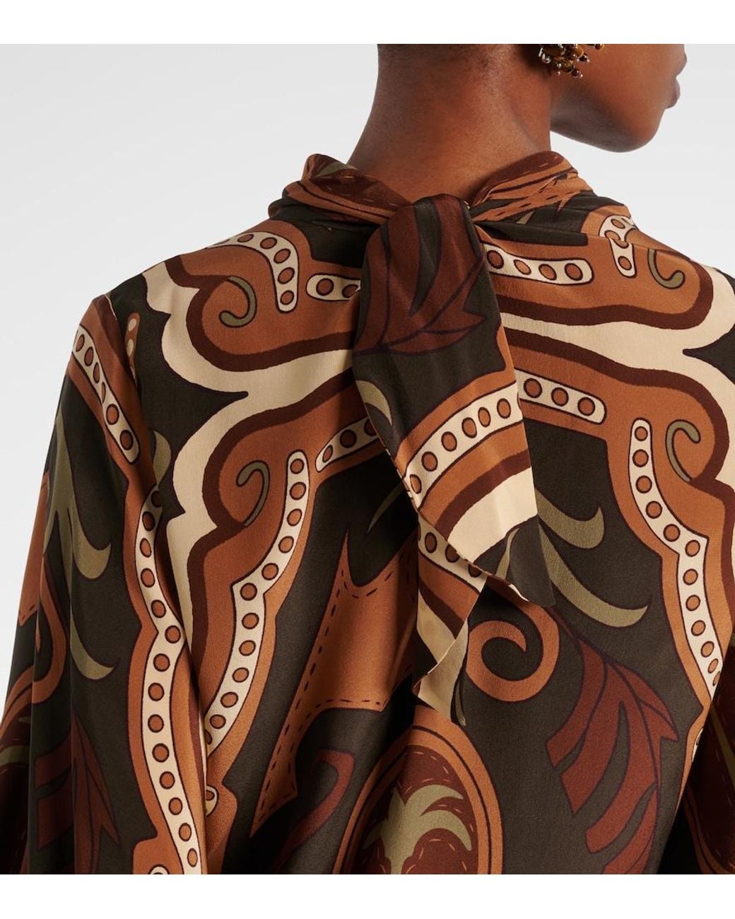 Johanna Ortiz Brown Printed Silk Blouse