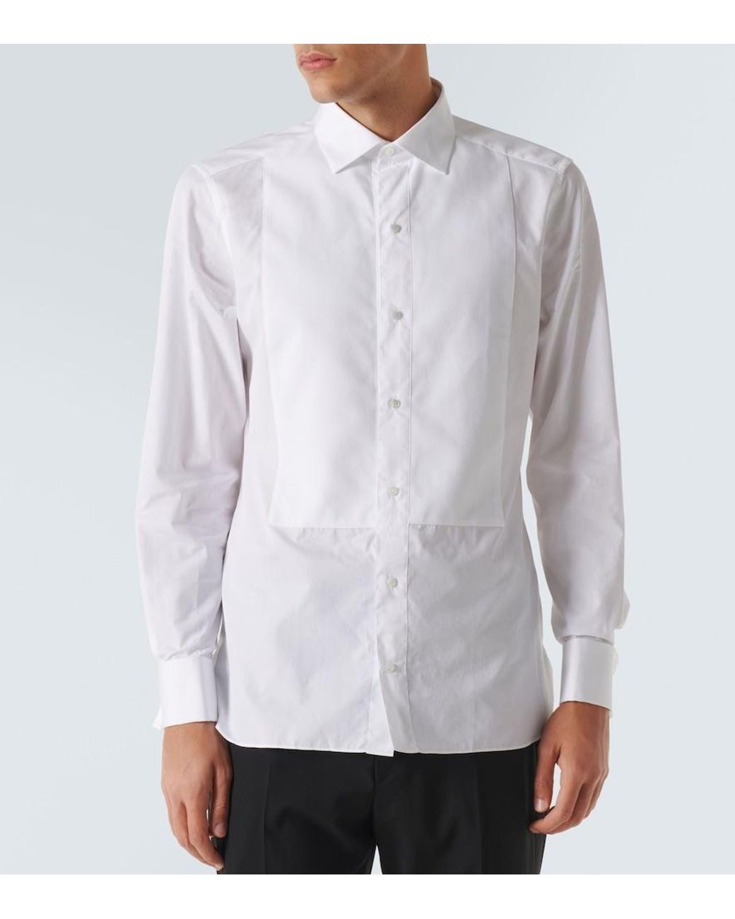 Zegna White Cotton Tuxedo Shirt for men