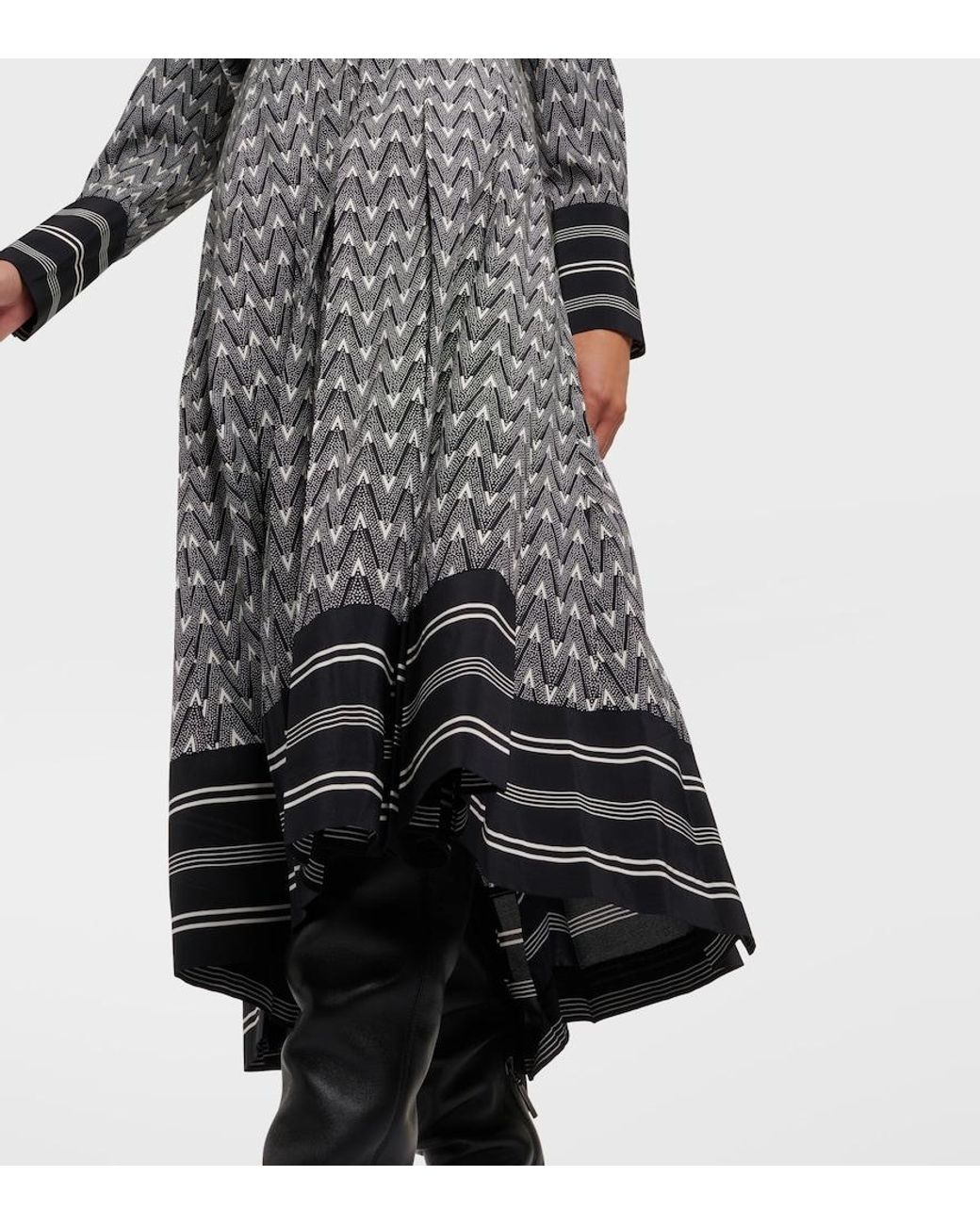 Veronica Beard Gray Norris Logo Silk-Blend Midi Skirt