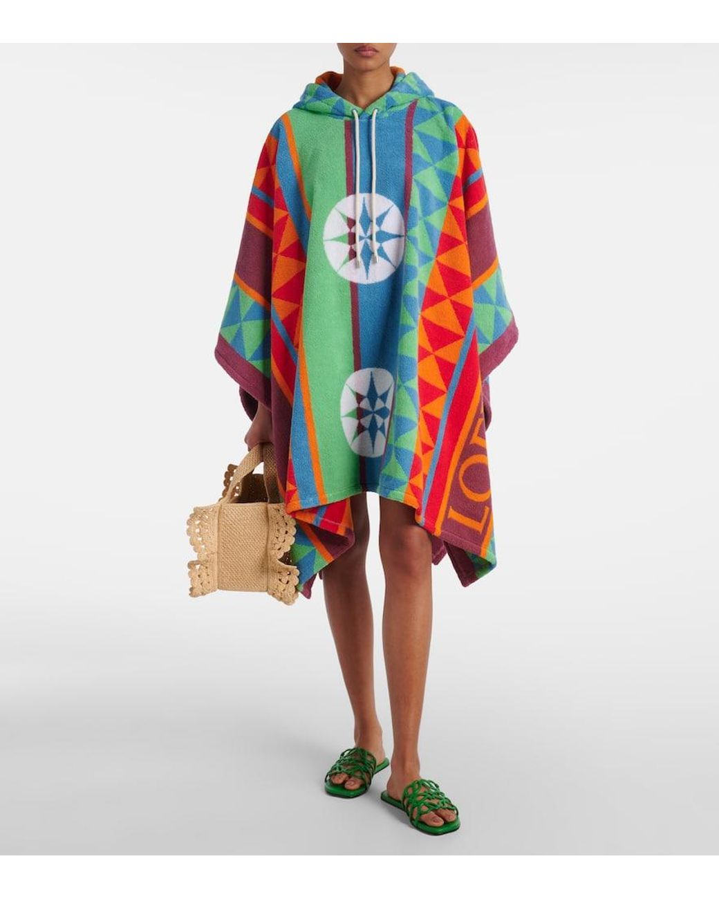 【LOEWE】 Printed hooded cotton terry poncho Loewe Printed Hooded Cotton Terry Poncho in Blue | Lyst Canada