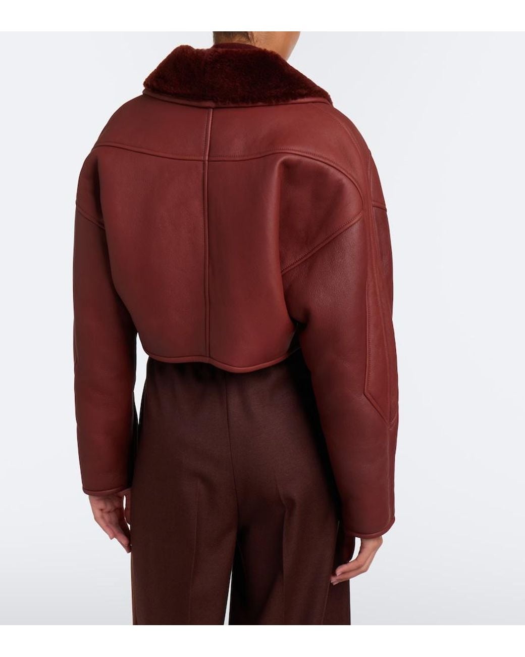 Max Mara Red Cropped Leather Jacket