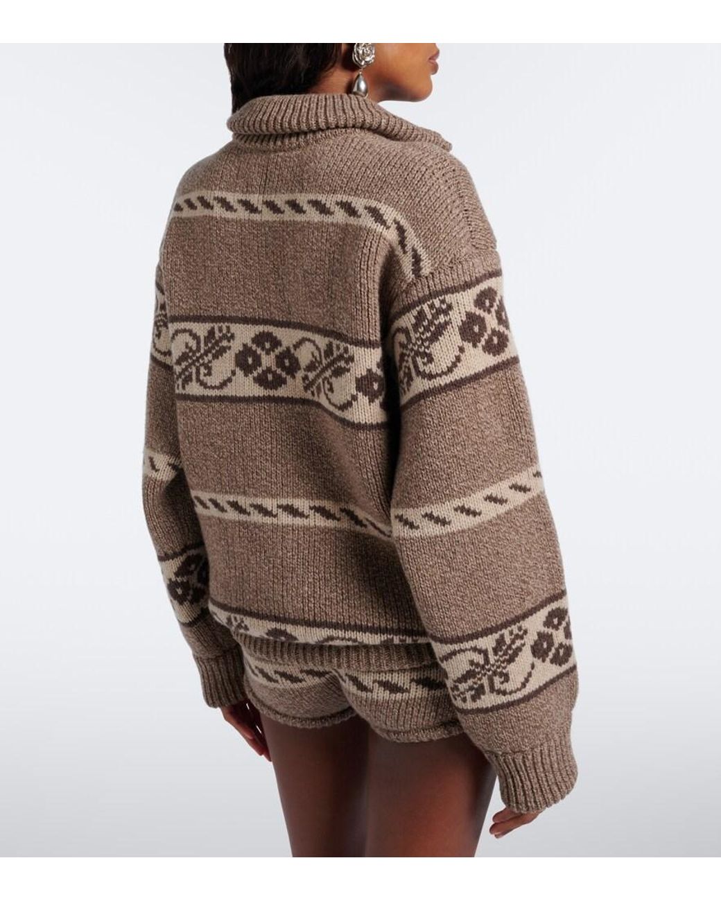 Magda Butrym Brown Jacquard Wool Half-Zip Sweater