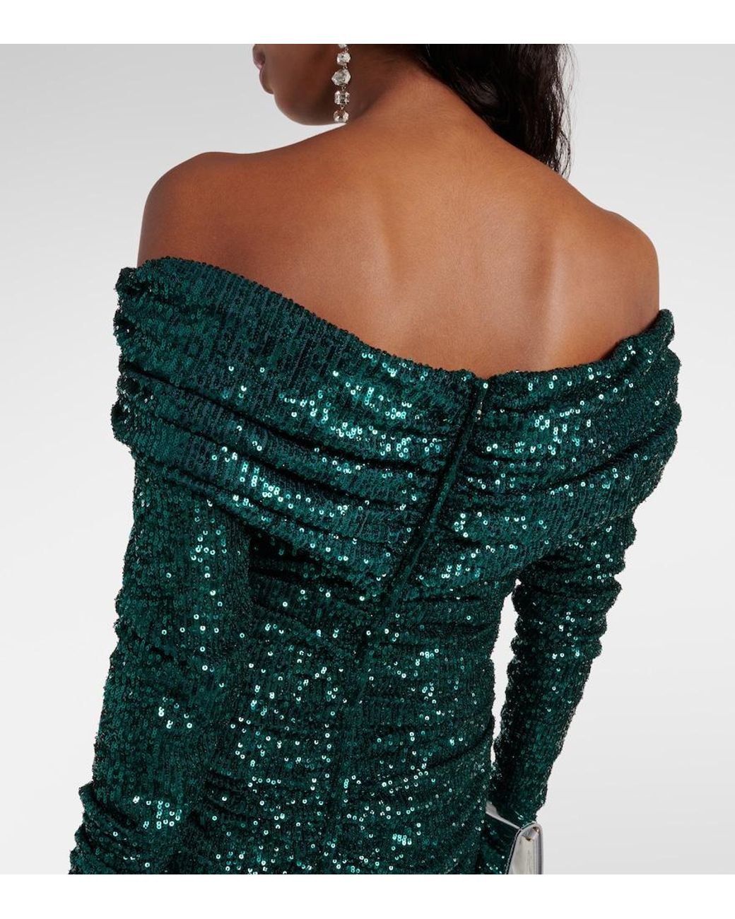 Dolce & Gabbana Green Off-Shoulder Sequined Gown