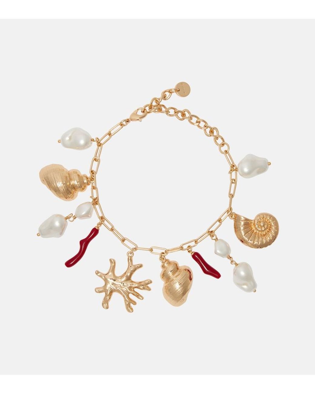Self-Portrait Metallic Faux Pearl-Embellished Charm Bracelet
