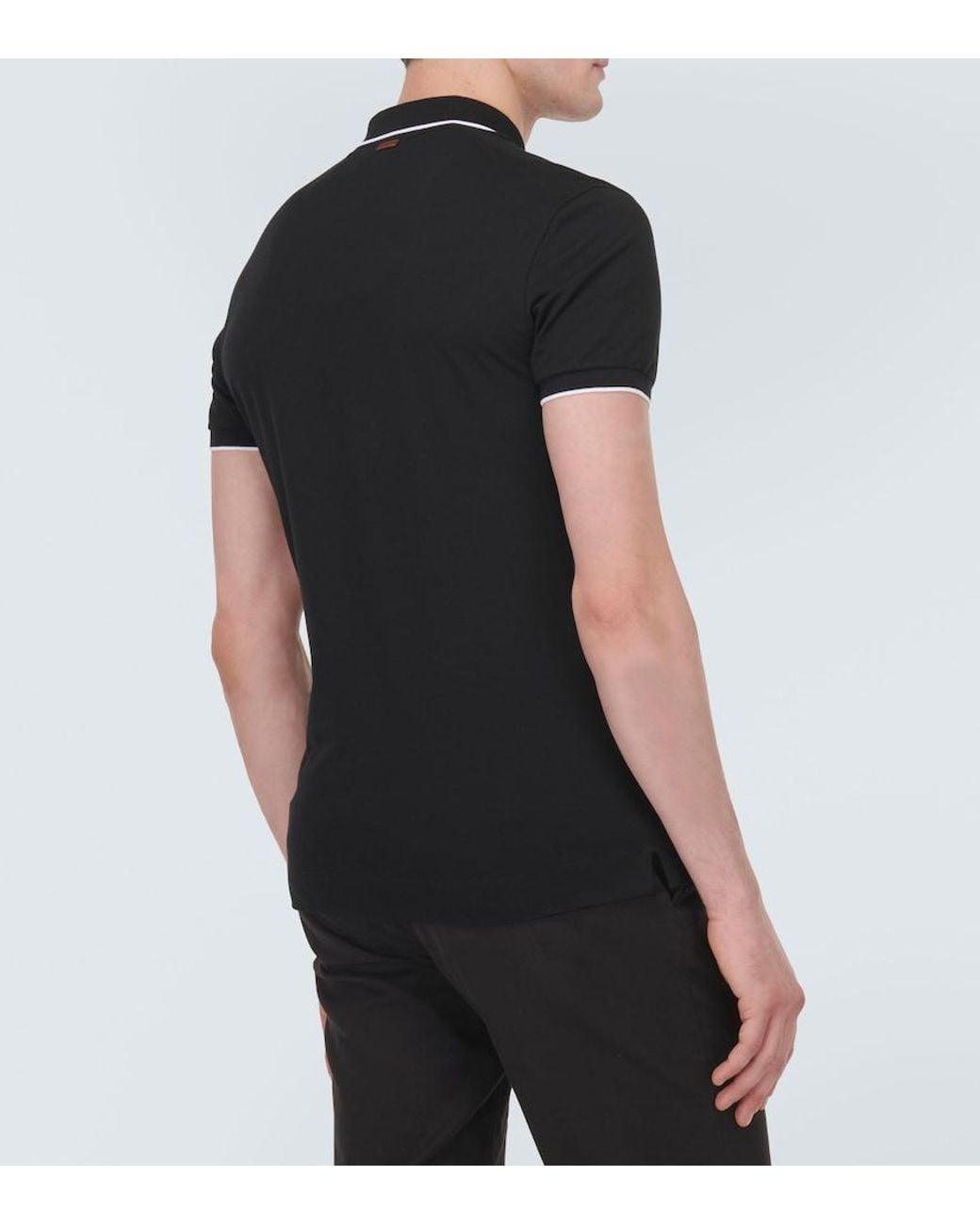 Zegna Black Cotton-Blend Polo Shirt for men