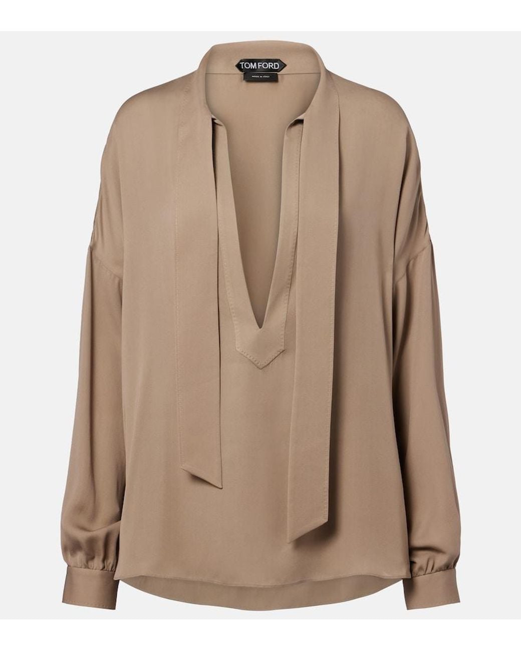 Tom Ford Brown Tie-Neck Silk Georgette Blouse