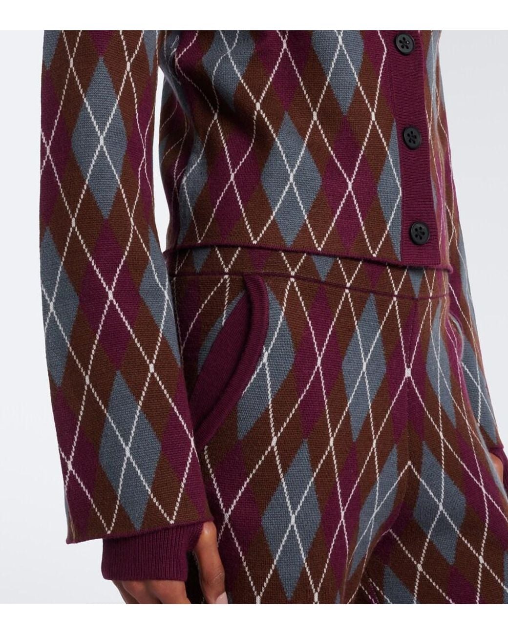 Perfect Moment Red Argyle Wool Cardigan